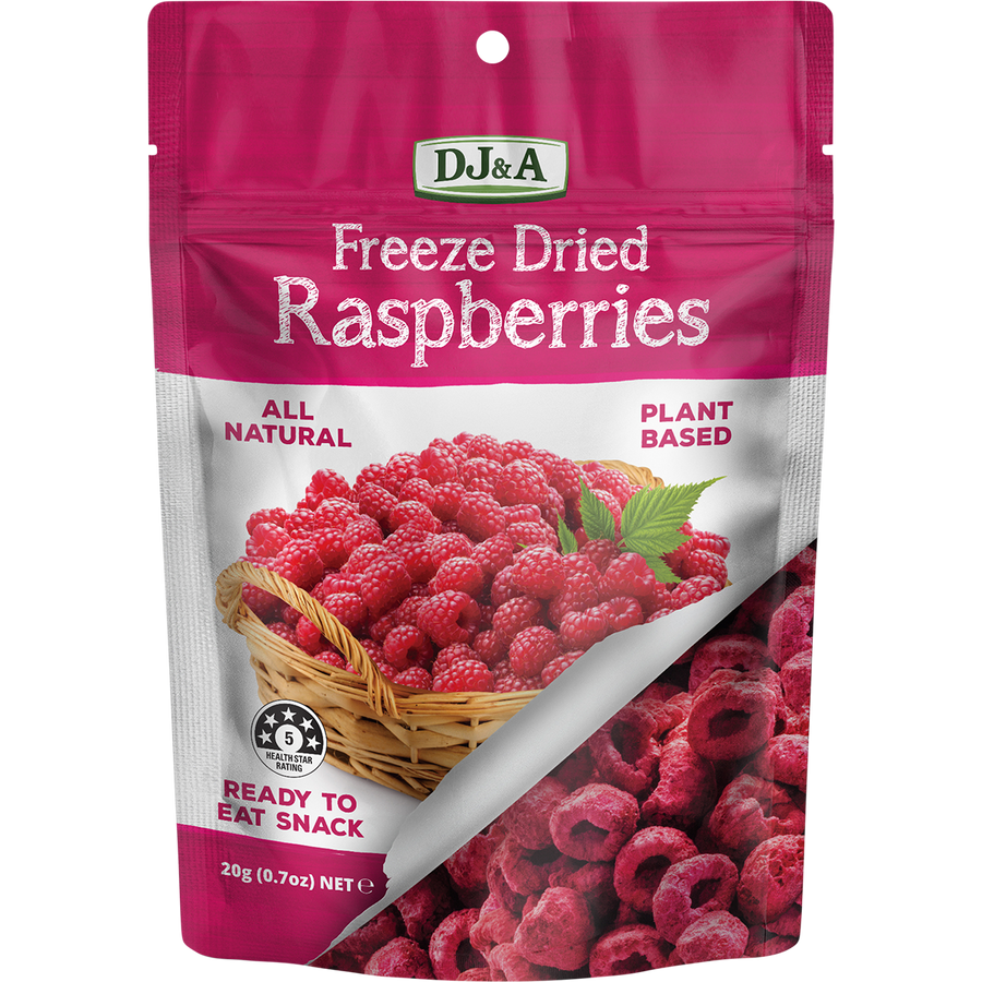 DJ&A freeze dried raspberries in vibrant red color