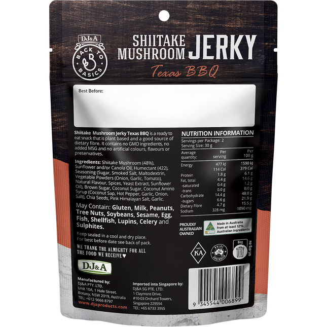 DJ&A Shiitake Mushroom Jerky Texas BBQ
