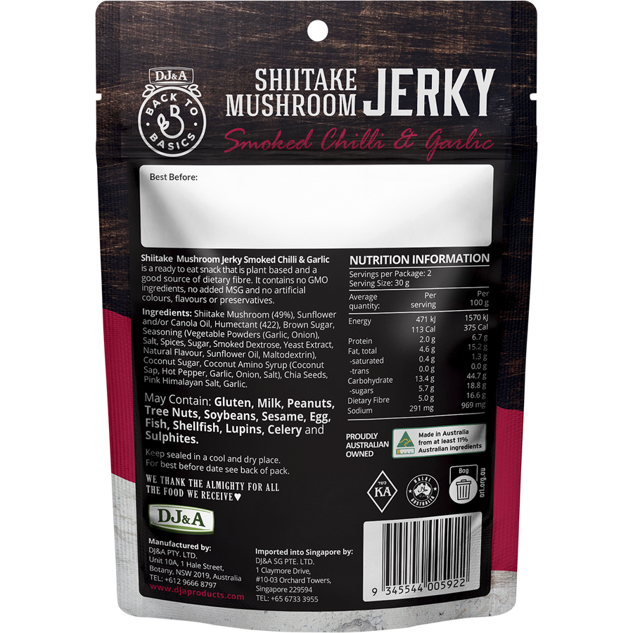 DJ&A Shiitake Mushroom Jerky Smoked Chilli & Garlic