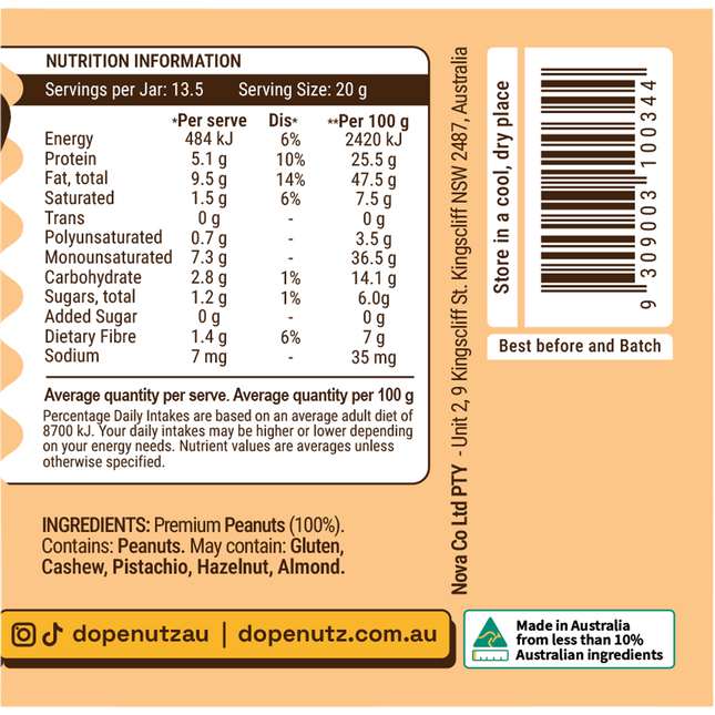 Dope Nutz - Peanut Butter Natural 325g