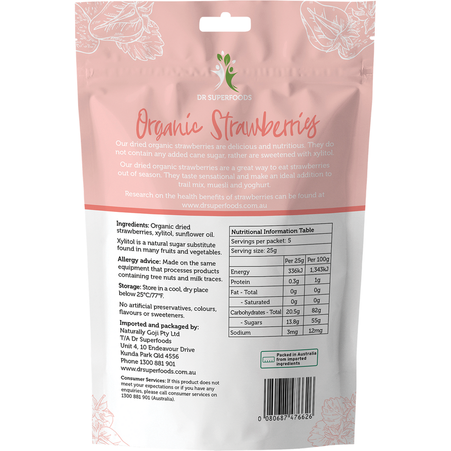 Dr Superfoods Dried Strawberries Organic Label
