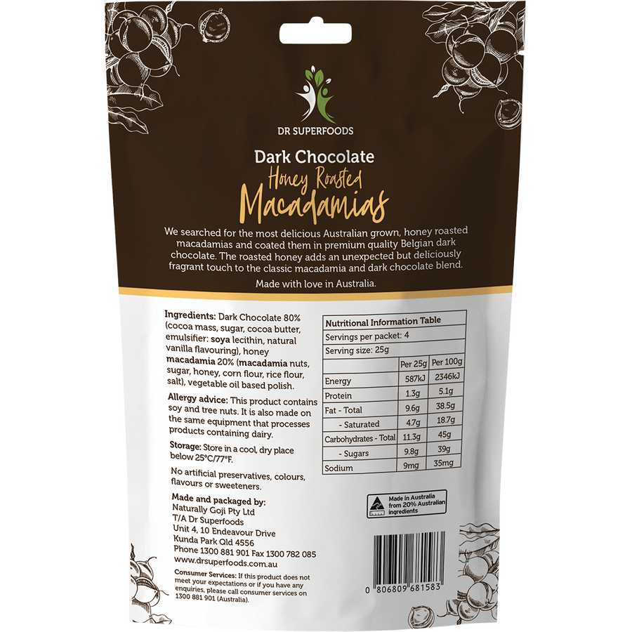 Honey Roasted Macadamias Dark Chocolate