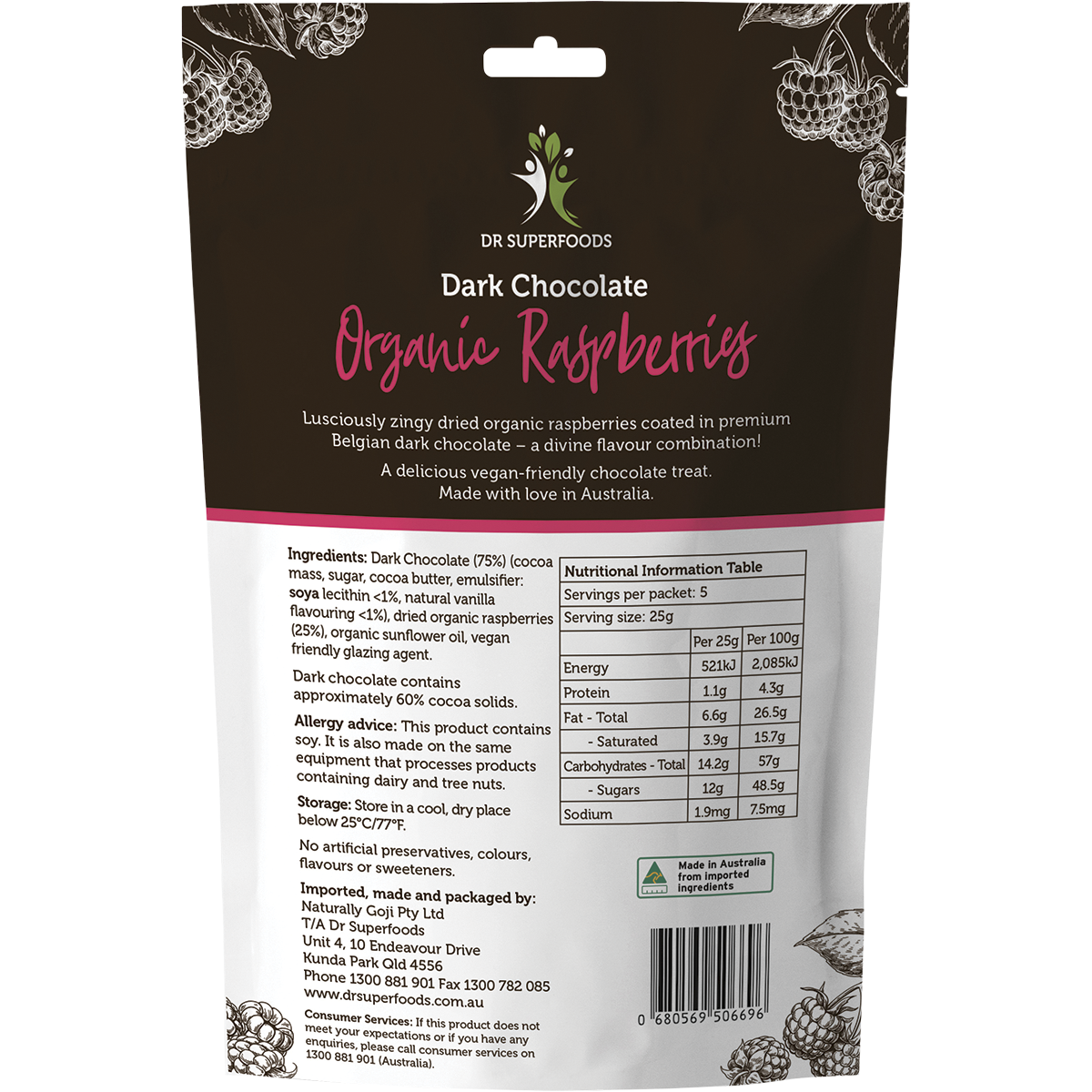 Raspberries Organic Dark Chocolate