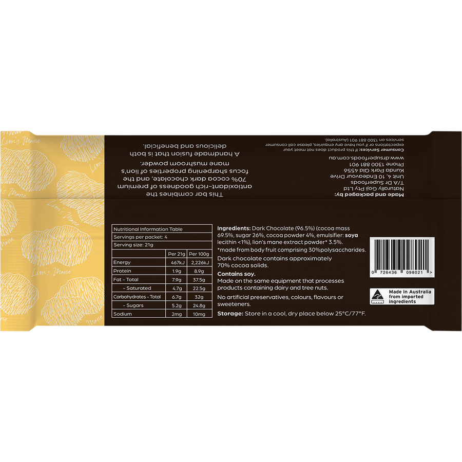 Dr Superfoods Dark Chocolate Bar Mental Clarity