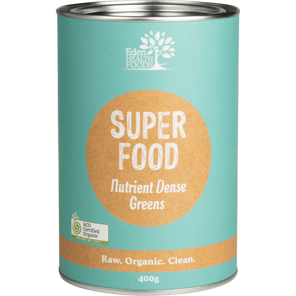 Eden Healthfoods Superfood Certified Organic Greens Powder 400g tin, ACO certified organic wholefood greens blend