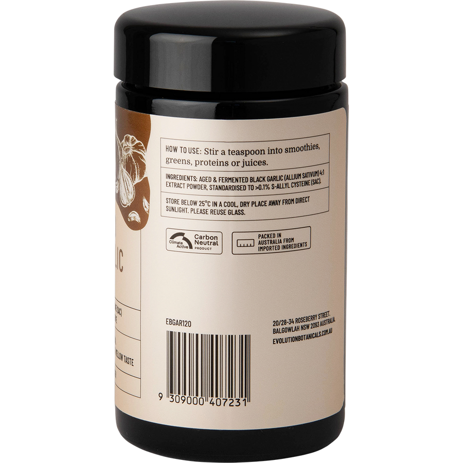 Aged black garlic, rich in antioxidants, fermented cloves