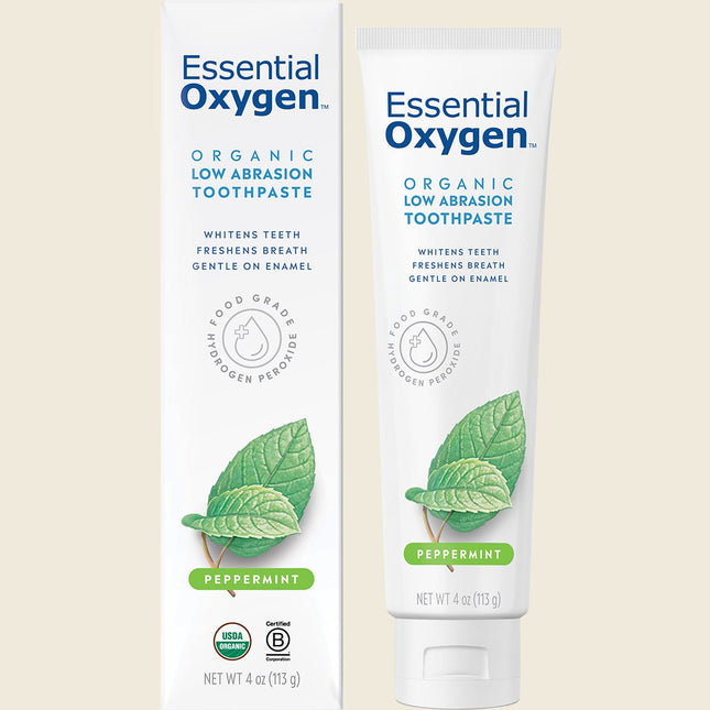 Essential Oxygen Organic Low Abrasion Toothpaste, Peppermint 113g, combo product shot