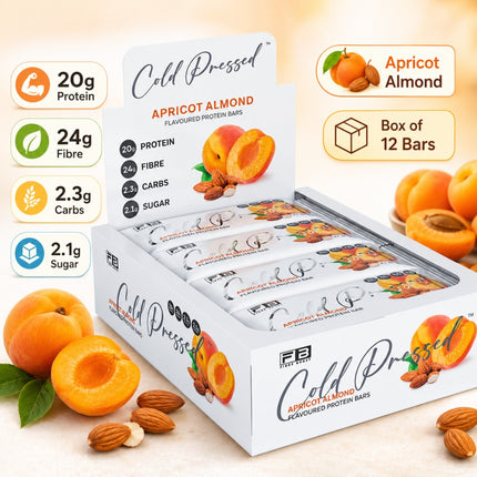 Fibre Boost Apricot Almond cold pressed protein bar packaging