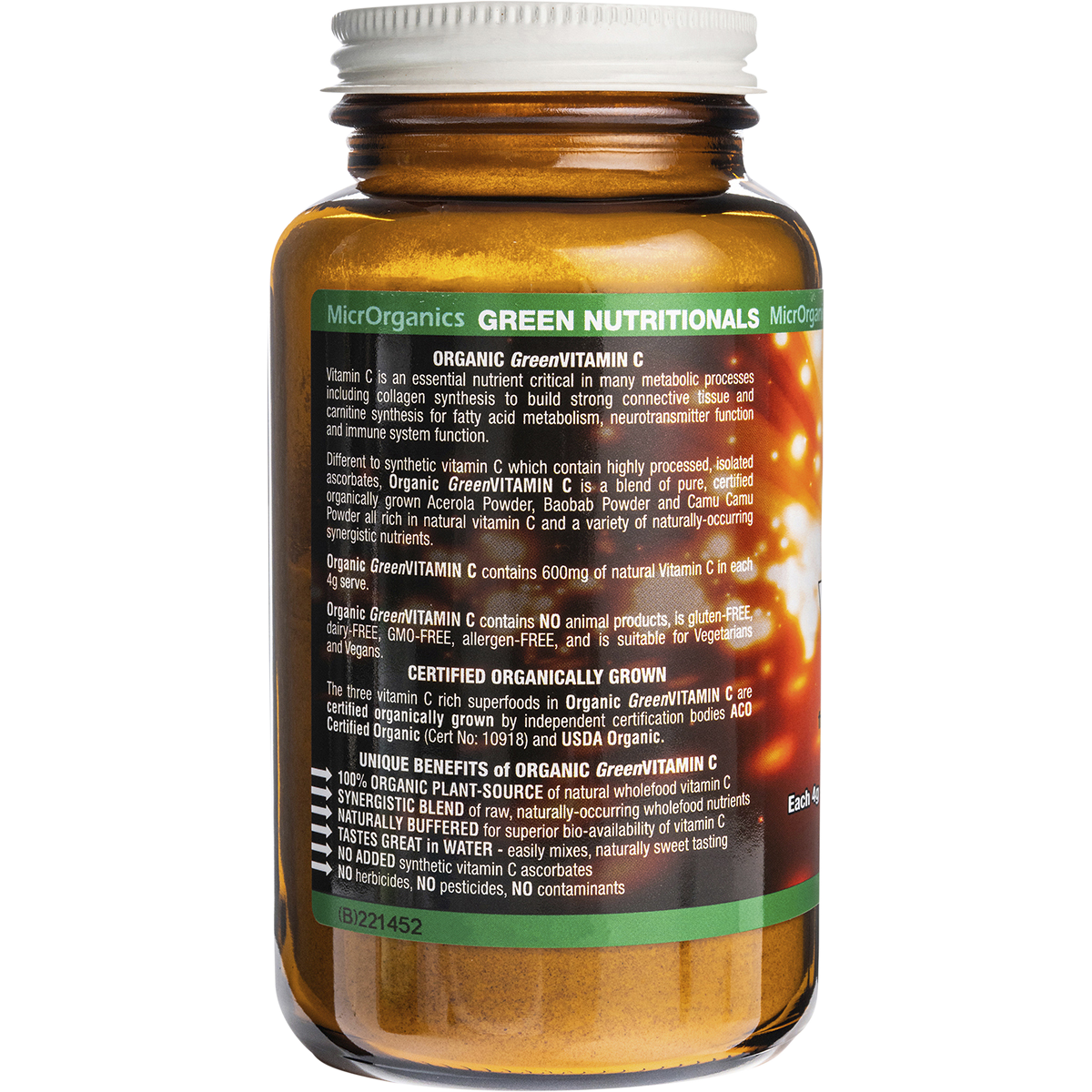 Organic Green Vitamin C Powder 600mg