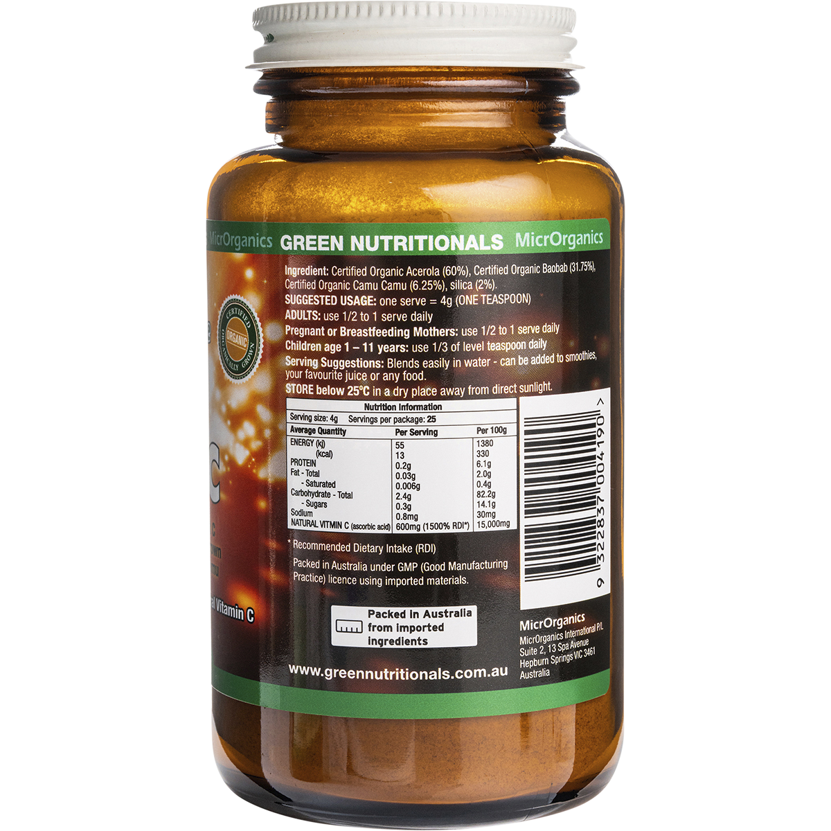 Organic Green Vitamin C Powder 600mg