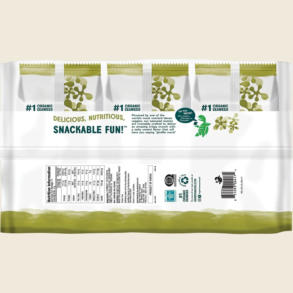 Gimme Roasted Seaweed Snacks Olive Oil 6x5g