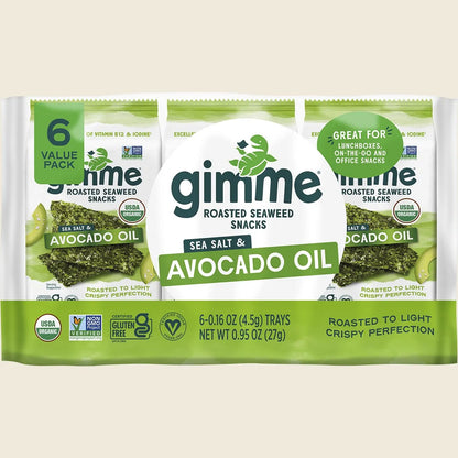 Gimme Roasted Seaweed Snacks Sea Salt & Avocado Oil 6x4.5g
