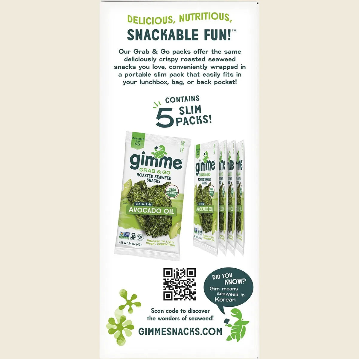 Gimme Roasted Seaweed Snacks Grab & Go Sea Salt & Avocado Oil 5x4g