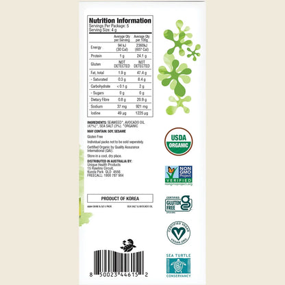 Gimme Roasted Seaweed Snacks Grab & Go Sea Salt & Avocado Oil 5x4g