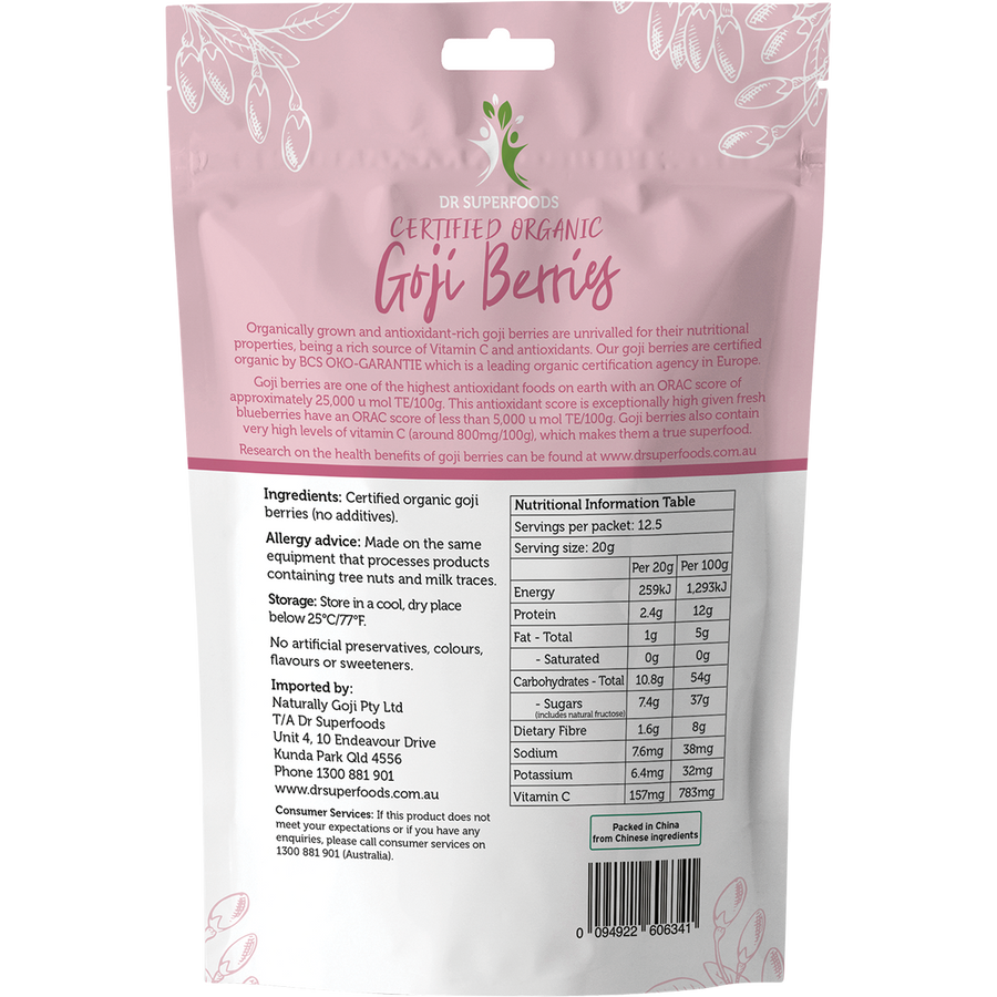 Dried Goji Berries Certified Organic