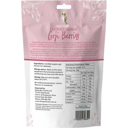 Dried Goji Berries Certified Organic