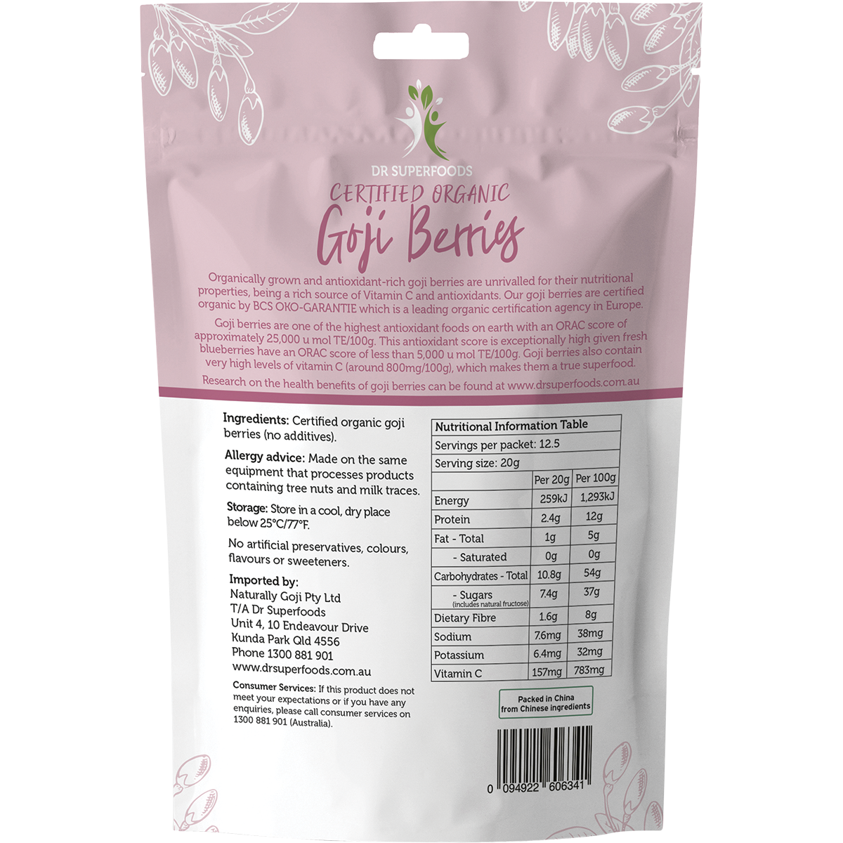 Dried Goji Berries Certified Organic