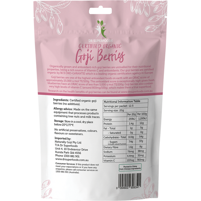 Dried Goji Berries Certified Organic