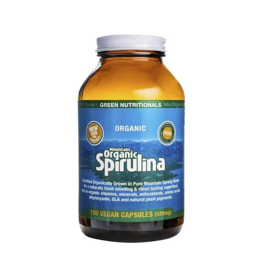 GREEN NUTRITIONALS Mountain Organic Spirulina Vegan Capsules 520mg 180 Caps