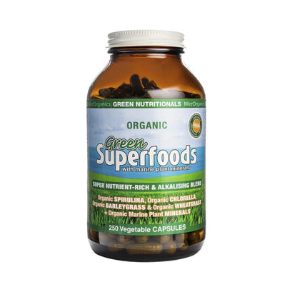 GREEN NUTRITIONALS Organic Green Superfoods Vegan Capsules 600mg 250 Caps