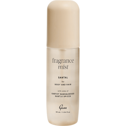 Gem fragrance mist Santal body spray with warm woody notes for everyday wear and lasting freshness.