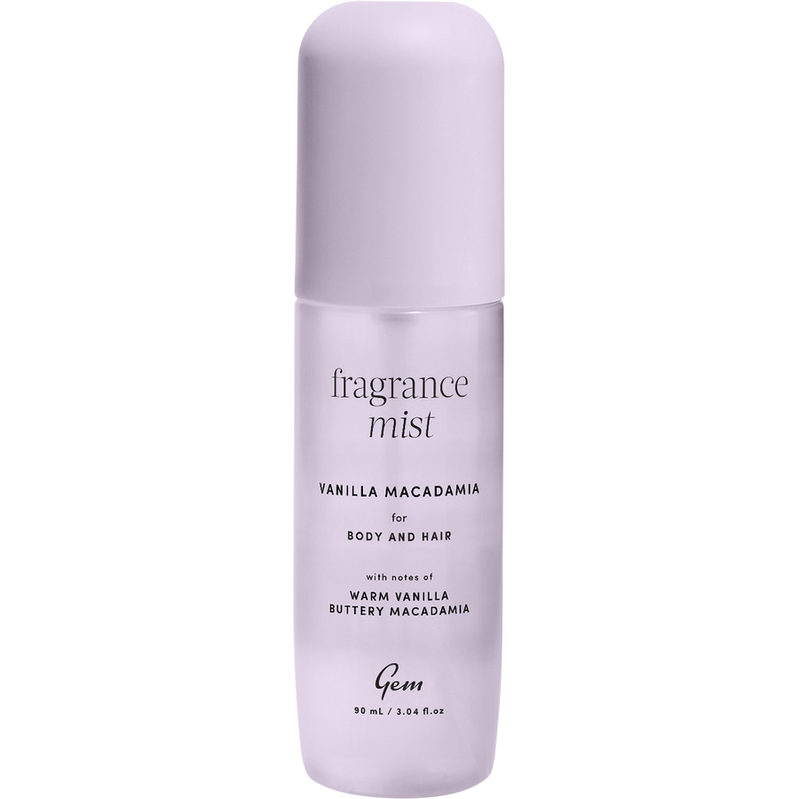 Gem fragrance mist Vanilla Macadamia body spray with creamy warm notes for long lasting everyday freshness.