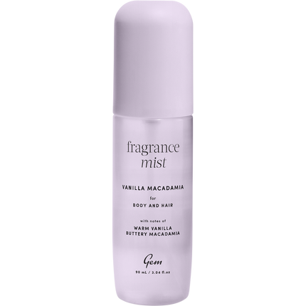 Gem fragrance mist Vanilla Macadamia body spray with creamy warm notes for long lasting everyday freshness.