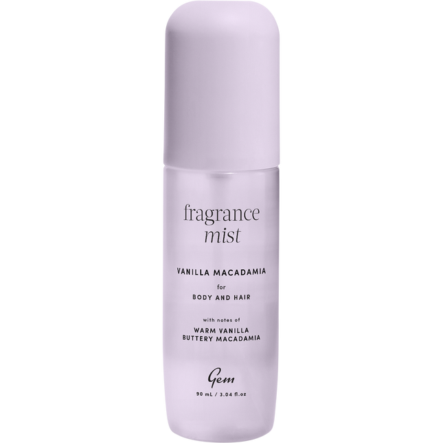Gem fragrance mist Vanilla Macadamia body spray with creamy warm notes for long lasting everyday freshness.