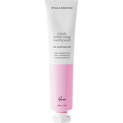 Gem toothpaste Pink Marshmallow formula designed to whiten teeth and support daily oral care.