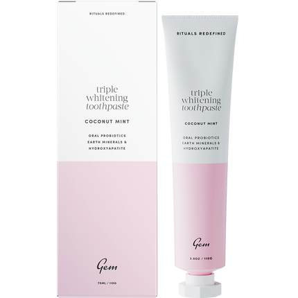 Gem toothpaste Triple Whitening Coconut Mint for brighter gem teeth and fresh long lasting breath.