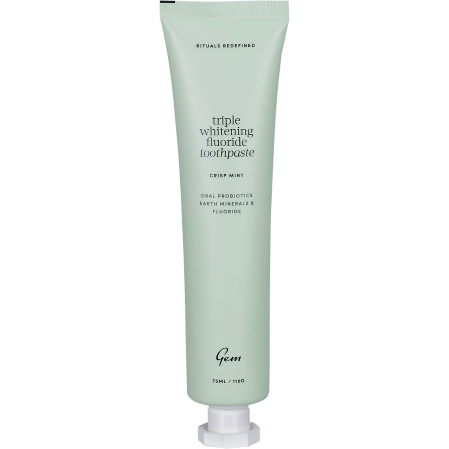 Gem toothpaste triple whitening fluoride in crisp mint flavor
