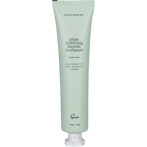 Gem toothpaste triple whitening fluoride in crisp mint flavor