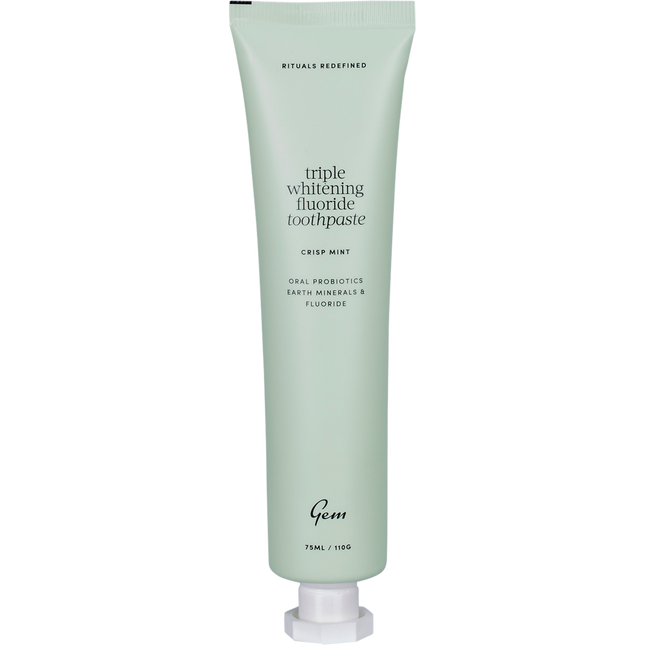 Gem toothpaste triple whitening fluoride in crisp mint flavor