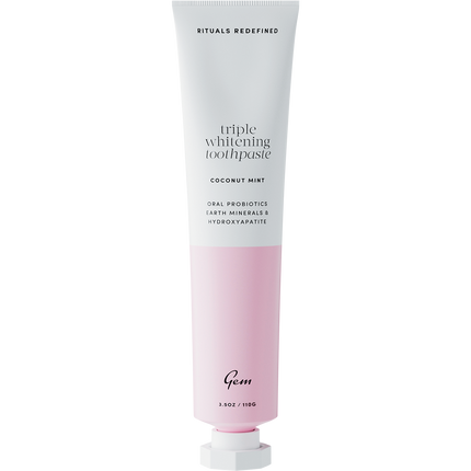Gem toothpaste coconut mint formula designed to whiten teeth and support everyday oral care.