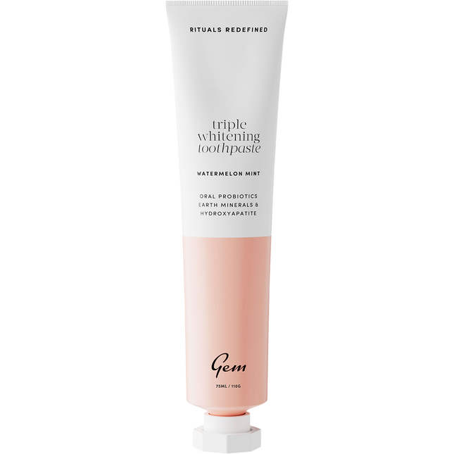 Gem toothpaste Watermelon Mint formula designed to whiten teeth and support everyday oral care.