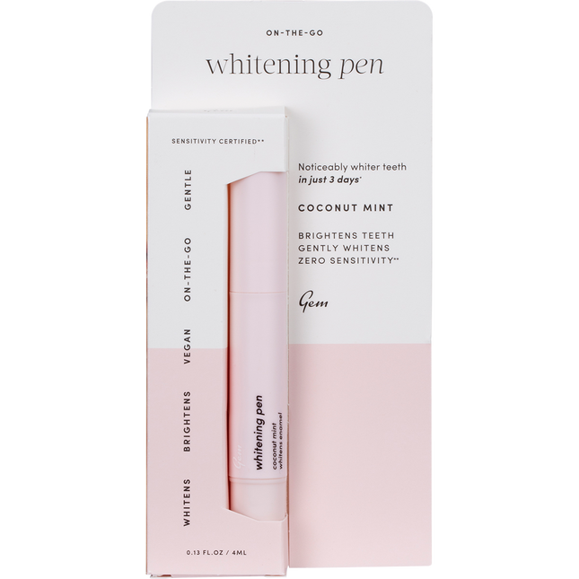 Gem whitening pen Coconut Mint for brighter gem teeth and easy at home whitening touch ups.