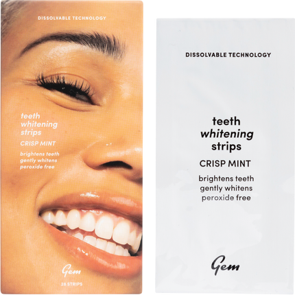 Gem whitening strips Crisp Mint for brighter gem teeth and effective at home teeth bleaching.