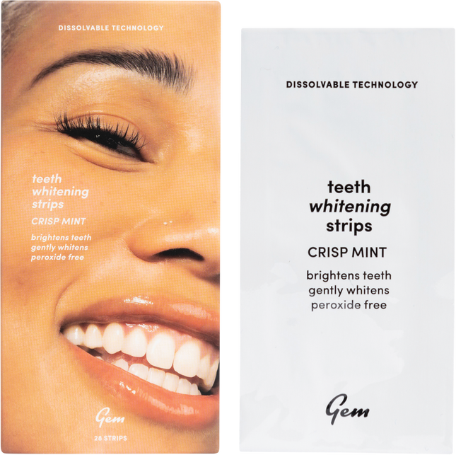 Gem whitening strips Crisp Mint for brighter gem teeth and effective at home teeth bleaching.