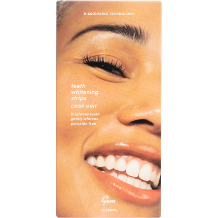 Gem whitening strips Crisp Mint box for brighter gem teeth and effective at home teeth bleaching.