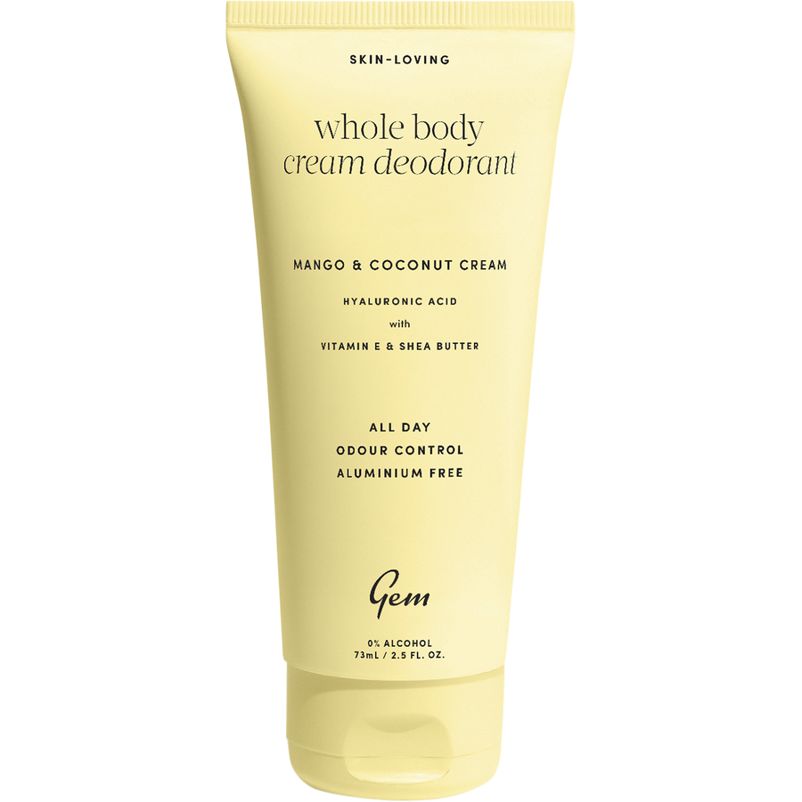 Gem whole body cream deodorant Mango & Coconut with tropical fragrance and long lasting freshness.