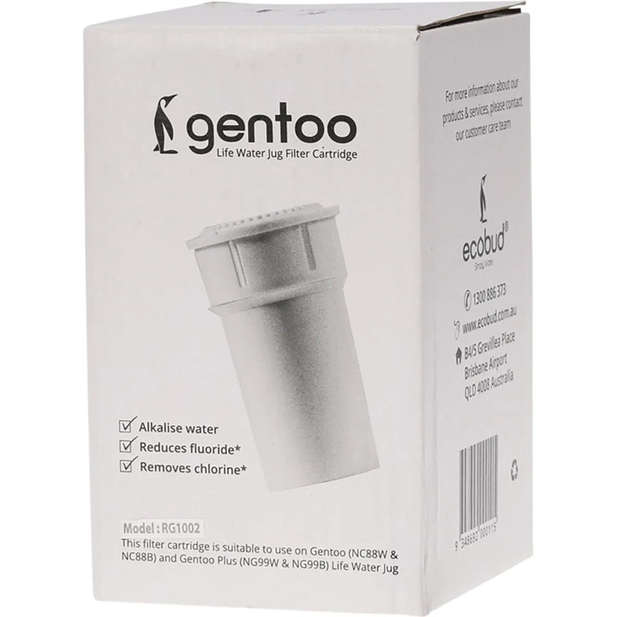 Gentoo water filter cartridge packaging on a white background