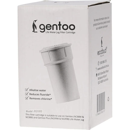 Gentoo water filter cartridge packaging on a white background