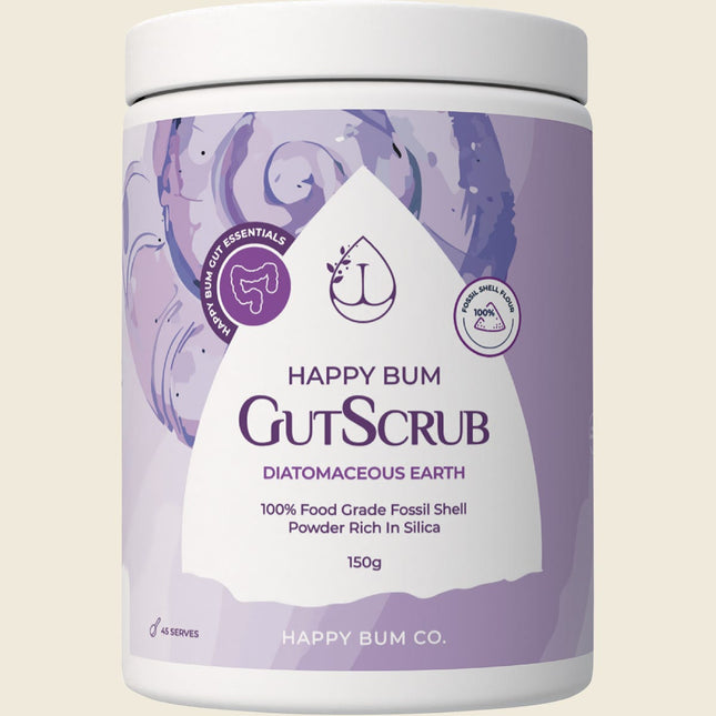 Happy Bum GutScrub food grade diatomaceous earth powder, 150g tub
