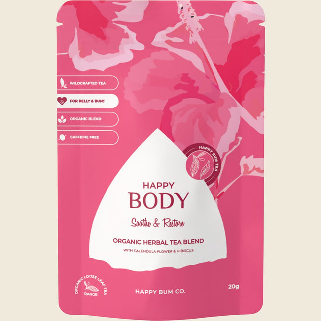 Happy Bum Happy Body Tea, organic calendula and hibiscus loose leaf tea, 20g pouch