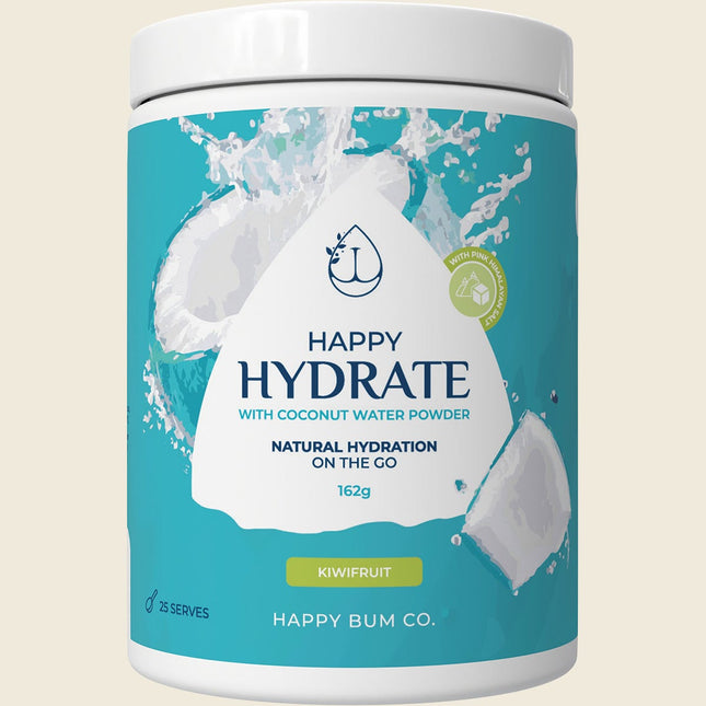 Happy Bum Happy Hydrate Kiwifruit electrolyte powder, 162g tub