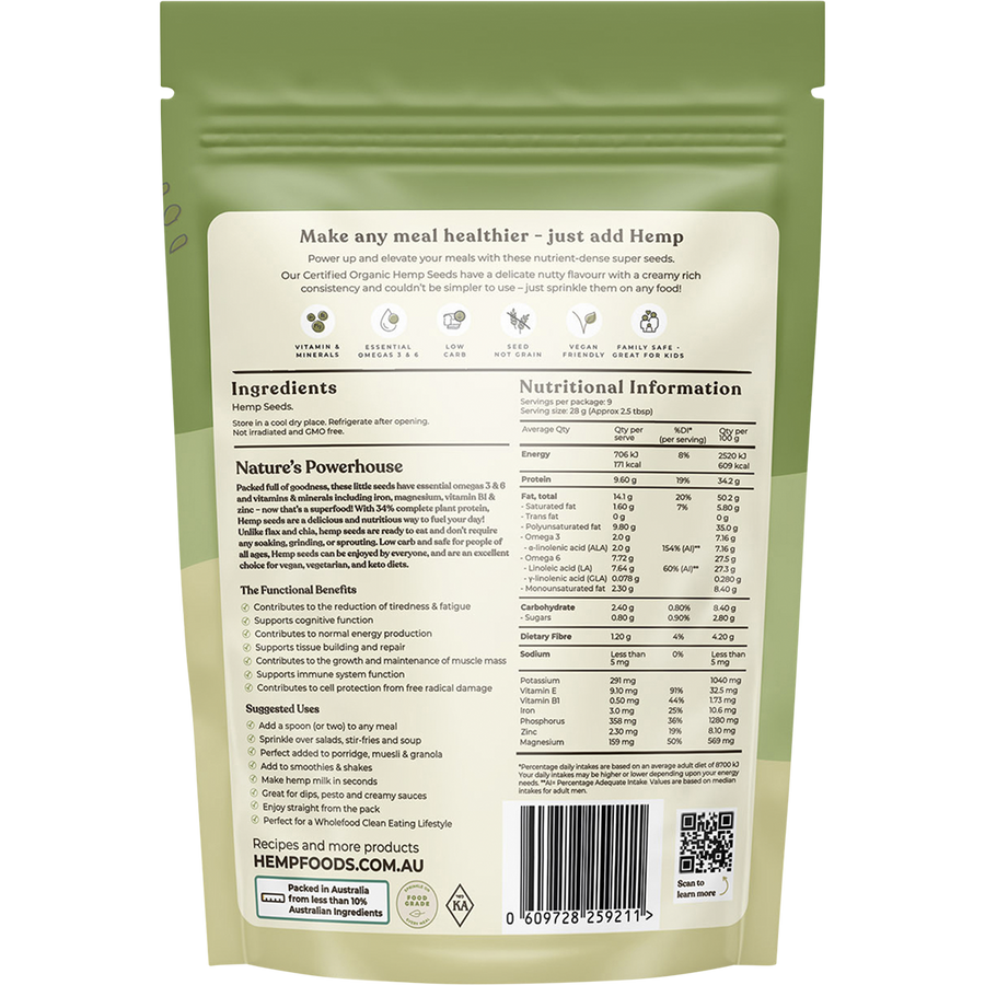 Hemp Foods Australia organic hulled hemp seeds package