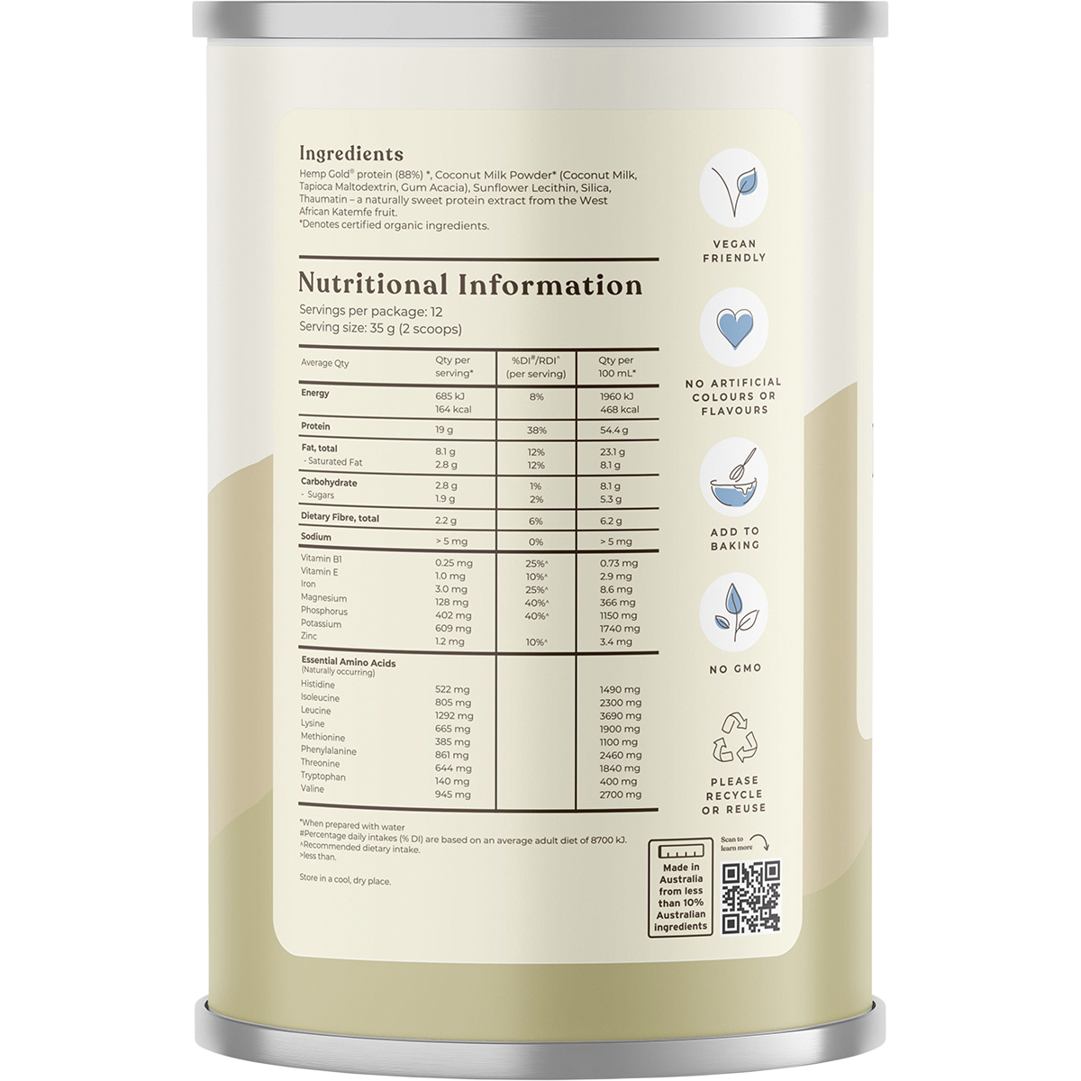 Organic Hemp Protein Shake Natural