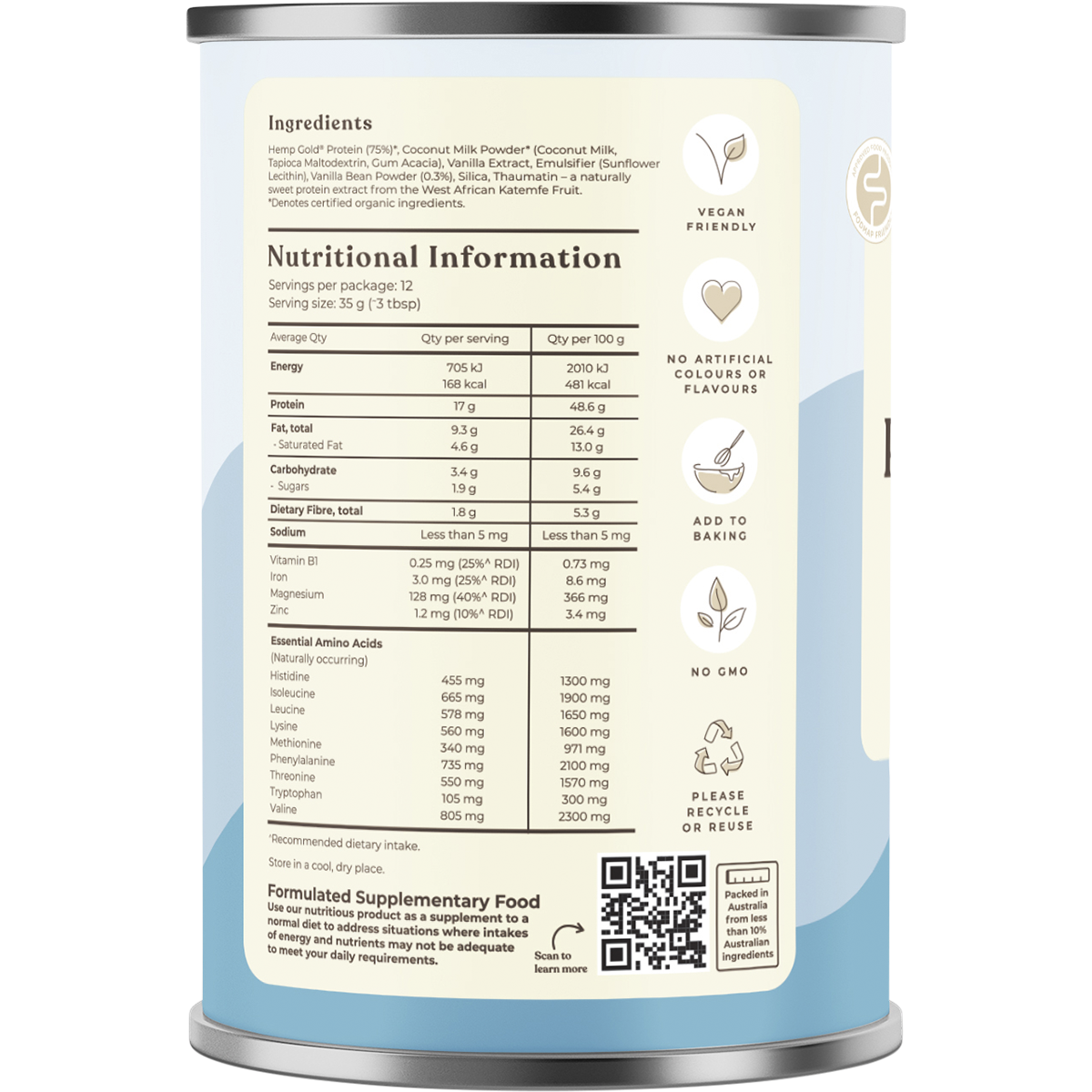 Organic Hemp Protein Shake Vanilla