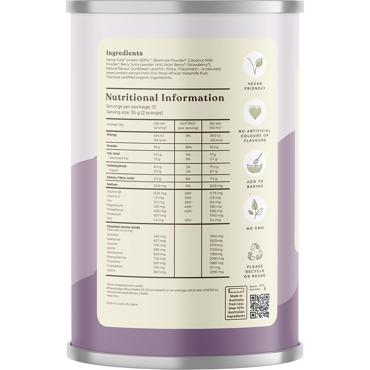 Organic Hemp Protein Shake Mixed Berry