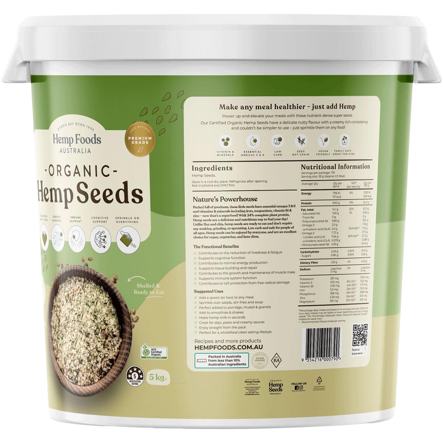 Hemp Foods Australia hemp seeds hulled in a clear package